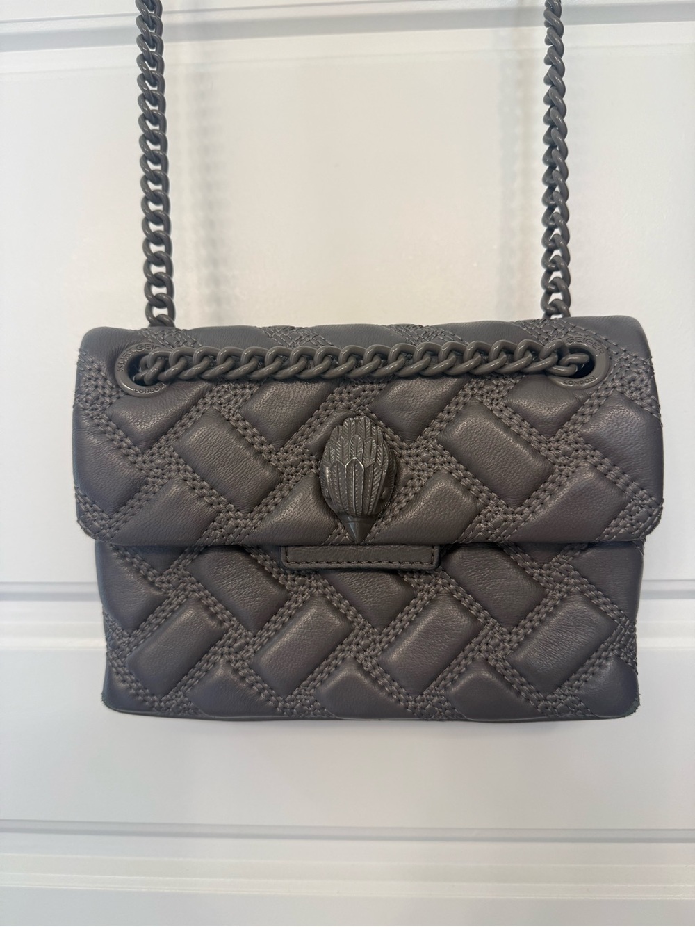 Kurt Geiger Quilted Charcoal Chain Crossbody Bag
